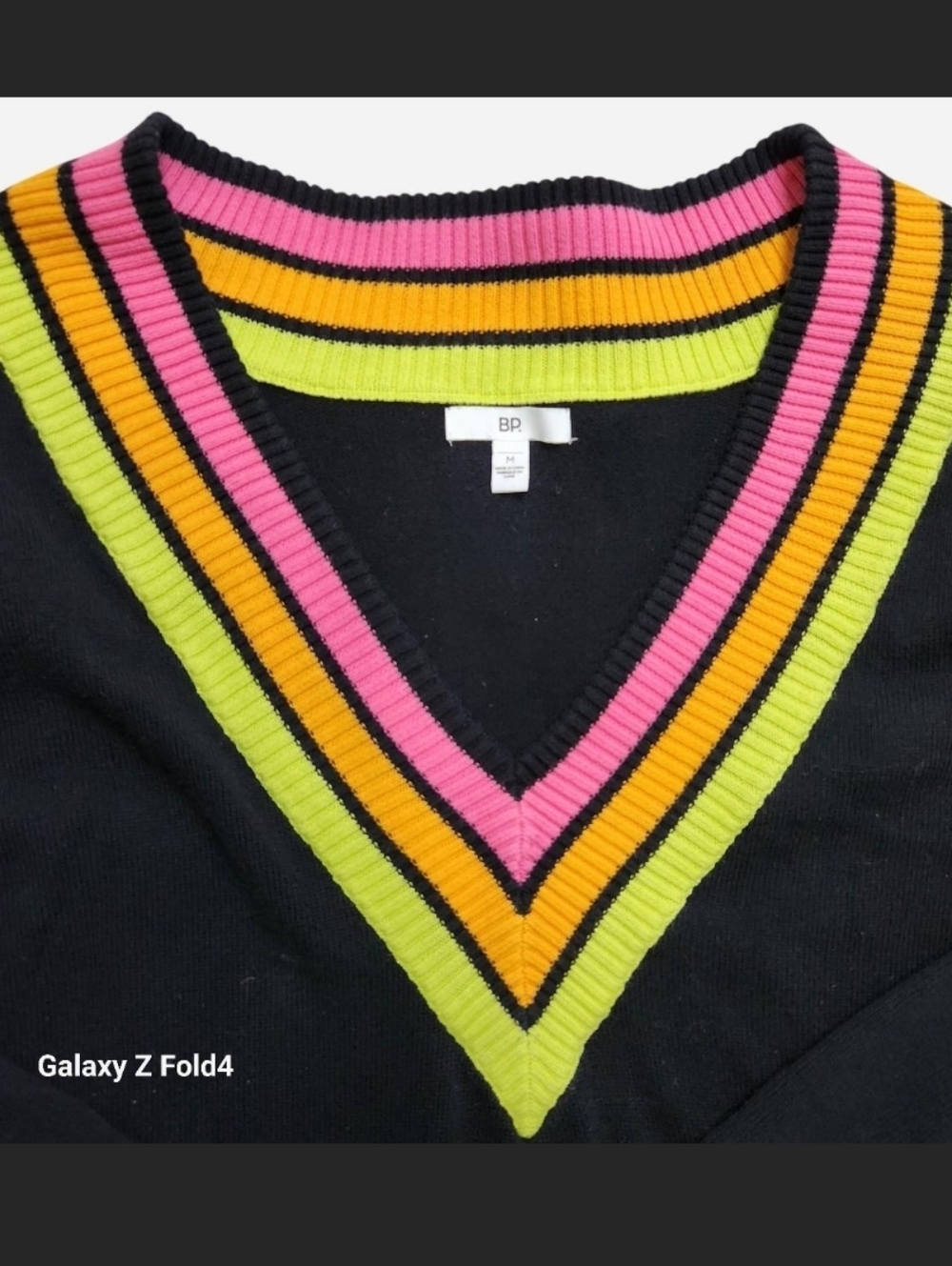 BP. Gender Inclusive Black Neon Stripe V-Neck Cotton Pride Sweater Medium - Picture 3 of 5
